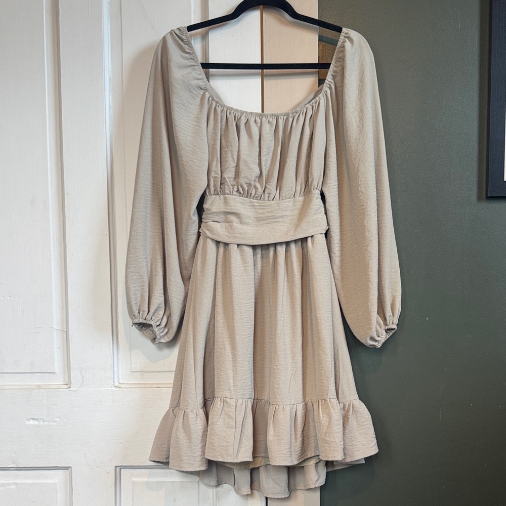 Women’s sage green  Long-Sleeve Ruffle Hem Dress